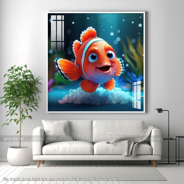 file tranh hoat hinh tre em ca heo dai duong 3d decor 818