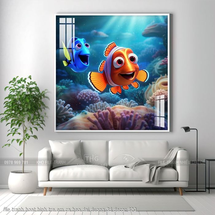 file tranh hoat hinh tre em ca heo dai duong 3d decor 820