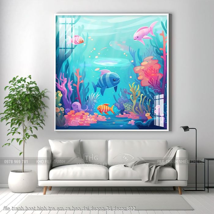 file tranh hoat hinh tre em ca heo dai duong 3d decor 822
