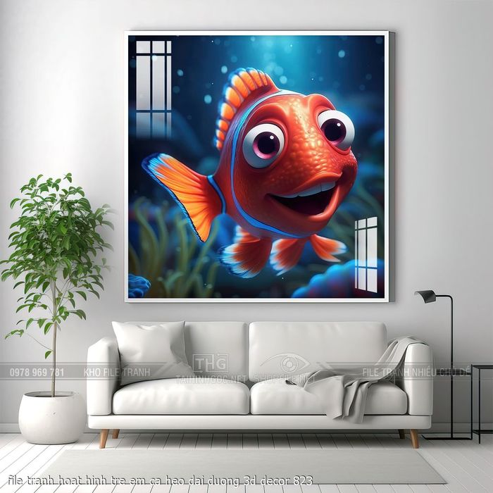 file tranh hoat hinh tre em ca heo dai duong 3d decor 823