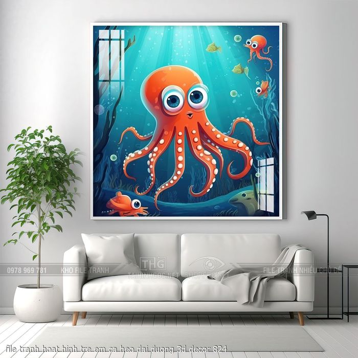 file tranh hoat hinh tre em ca heo dai duong 3d decor 824