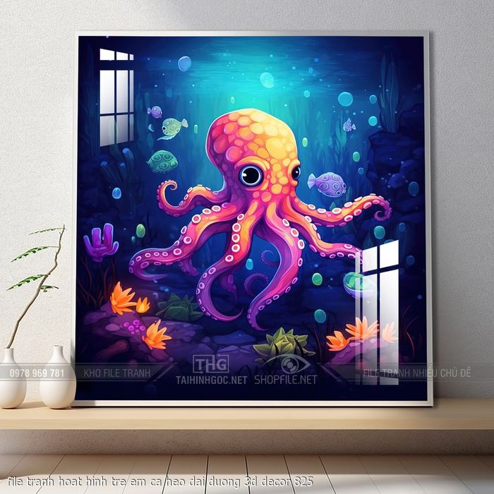 file tranh hoat hinh tre em ca heo dai duong 3d decor 825
