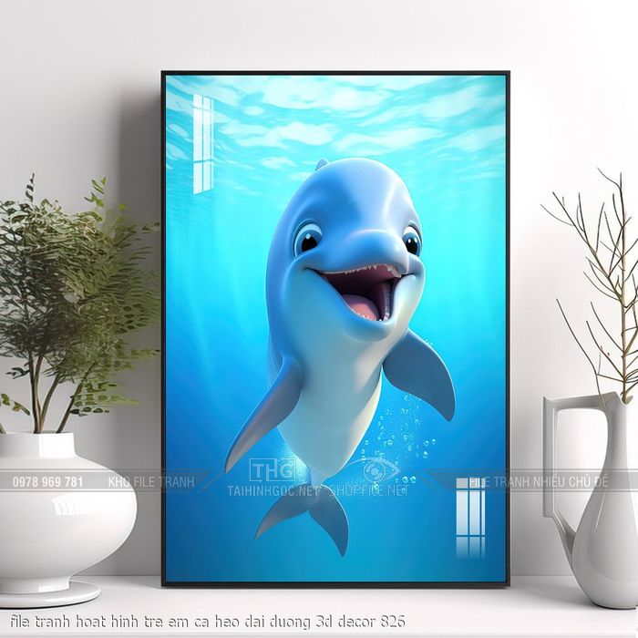 file tranh hoat hinh tre em ca heo dai duong 3d decor 826