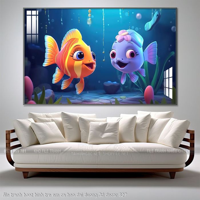 file tranh hoat hinh tre em ca heo dai duong 3d decor 827