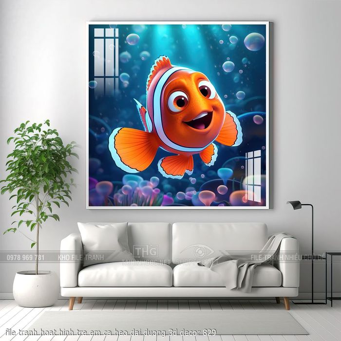 file tranh hoat hinh tre em ca heo dai duong 3d decor 829