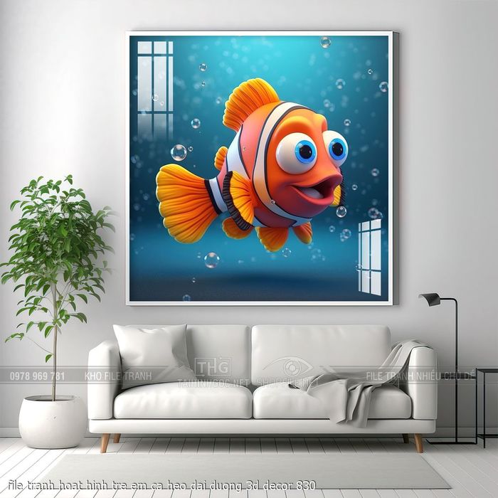 file tranh hoat hinh tre em ca heo dai duong 3d decor 830