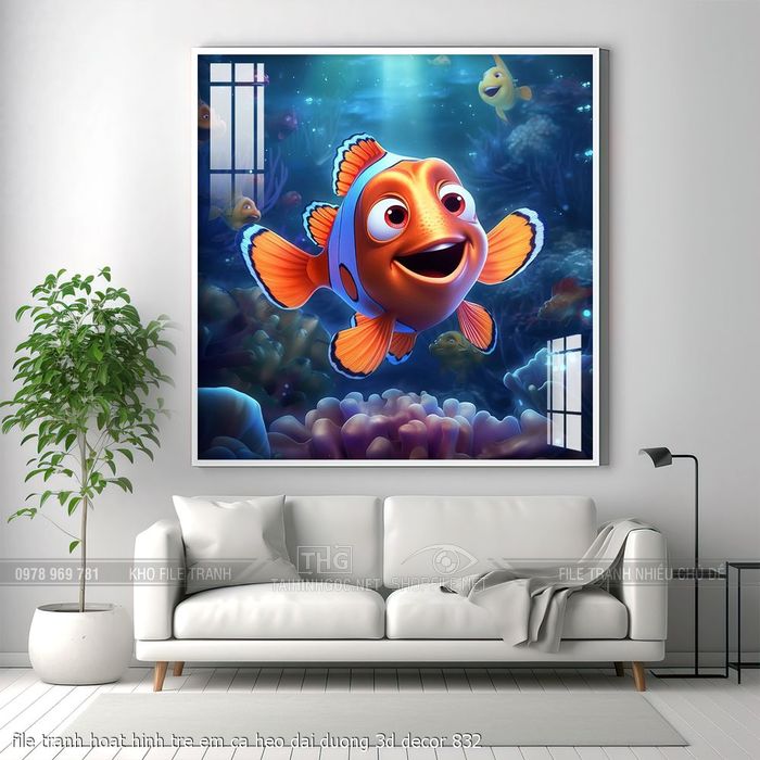 file tranh hoat hinh tre em ca heo dai duong 3d decor 832