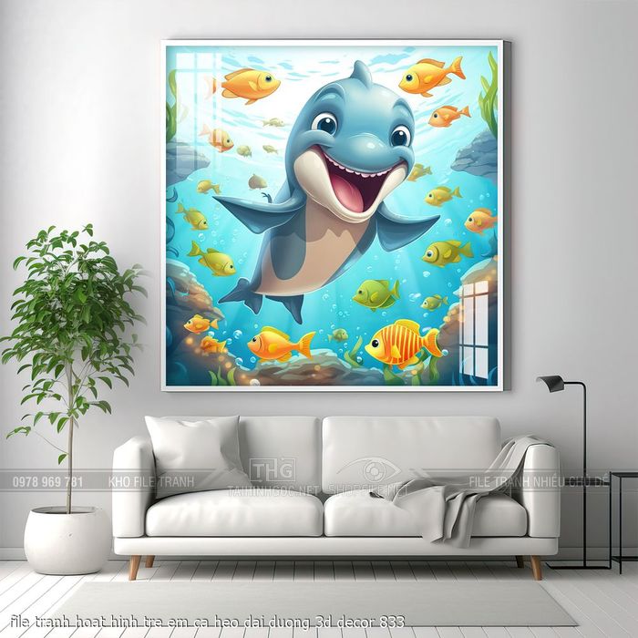 file tranh hoat hinh tre em ca heo dai duong 3d decor 833
