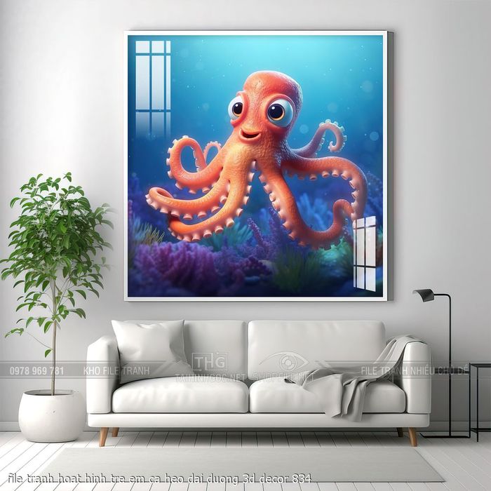 file tranh hoat hinh tre em ca heo dai duong 3d decor 834