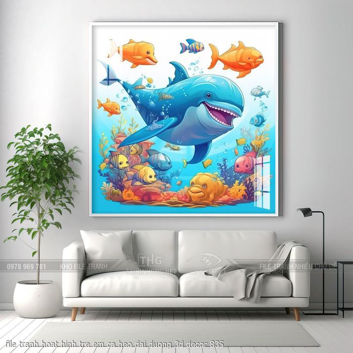file tranh hoat hinh tre em ca heo dai duong 3d decor 835