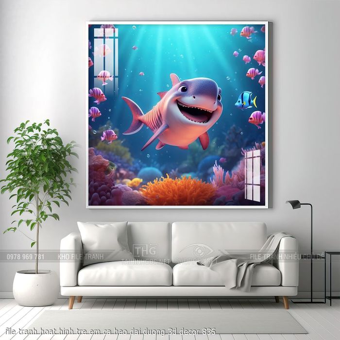 file tranh hoat hinh tre em ca heo dai duong 3d decor 836