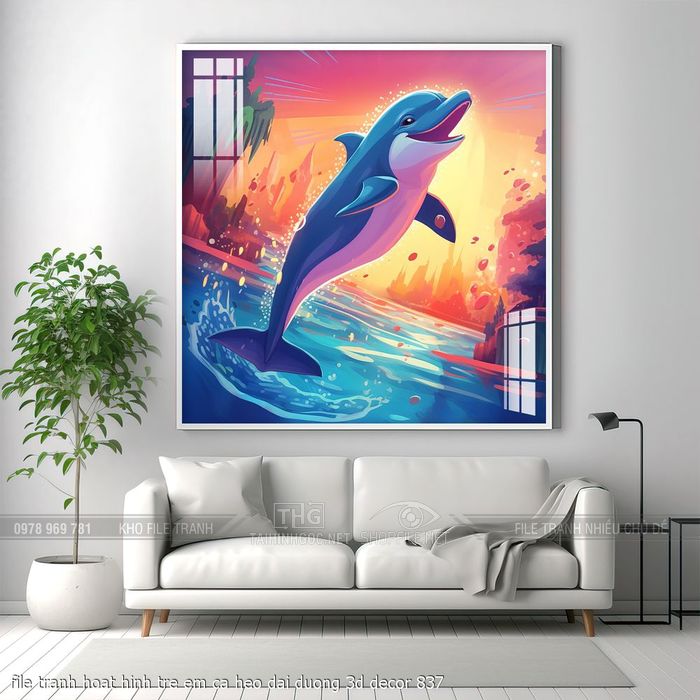 file tranh hoat hinh tre em ca heo dai duong 3d decor 837