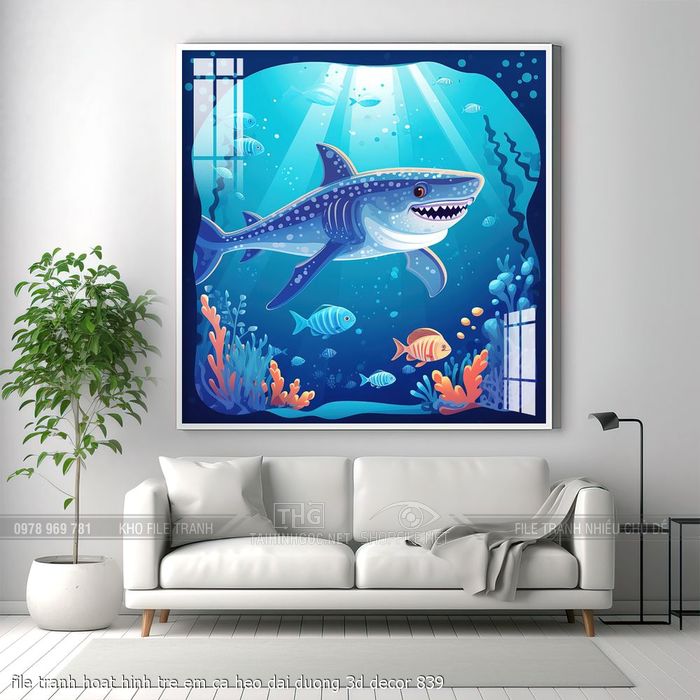 file tranh hoat hinh tre em ca heo dai duong 3d decor 839