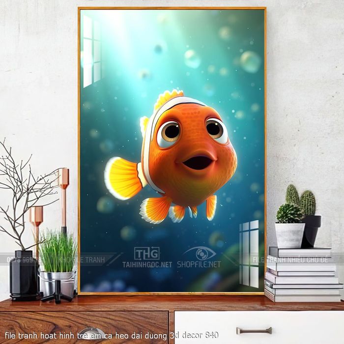file tranh hoat hinh tre em ca heo dai duong 3d decor 840
