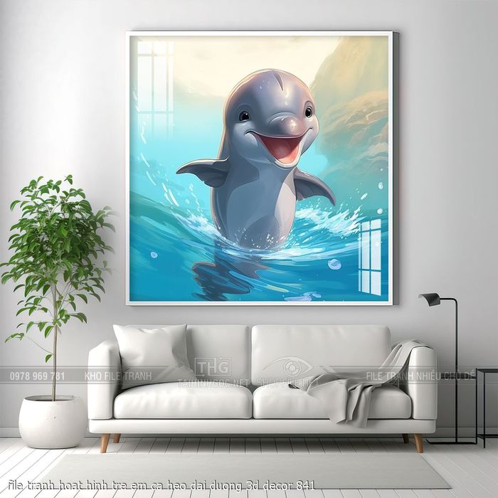 file tranh hoat hinh tre em ca heo dai duong 3d decor 841
