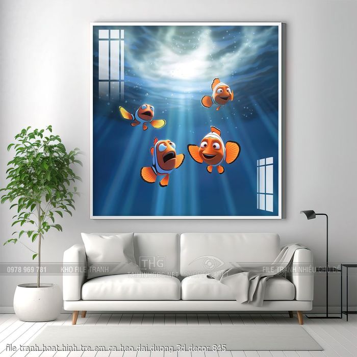 file tranh hoat hinh tre em ca heo dai duong 3d decor 845