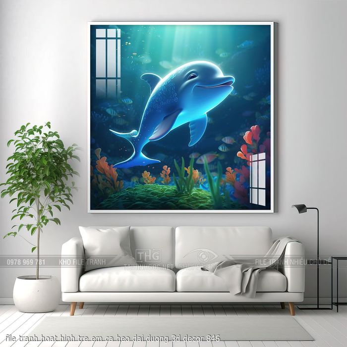 file tranh hoat hinh tre em ca heo dai duong 3d decor 846