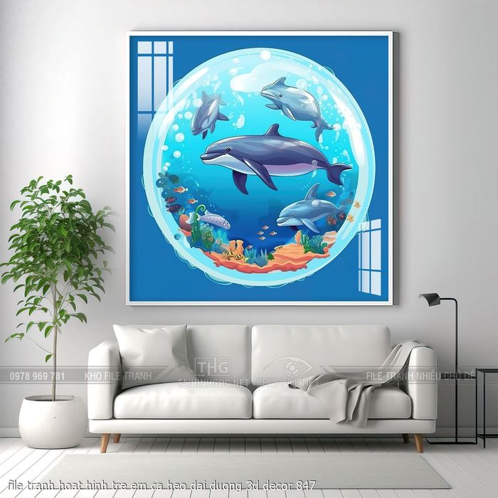 file tranh hoat hinh tre em ca heo dai duong 3d decor 847