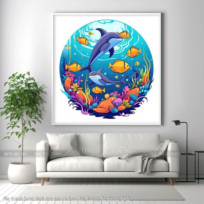 file tranh hoat hinh tre em ca heo dai duong 3d decor 848