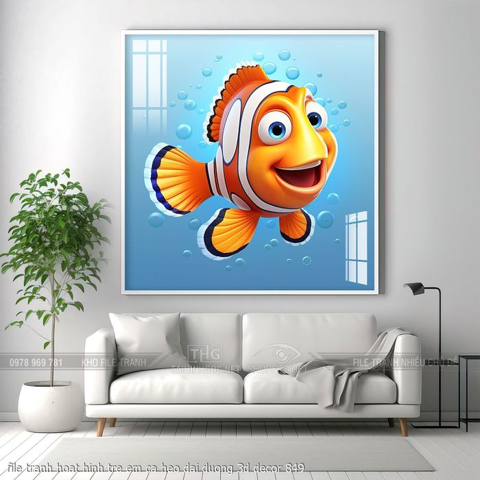 file tranh hoat hinh tre em ca heo dai duong 3d decor 849