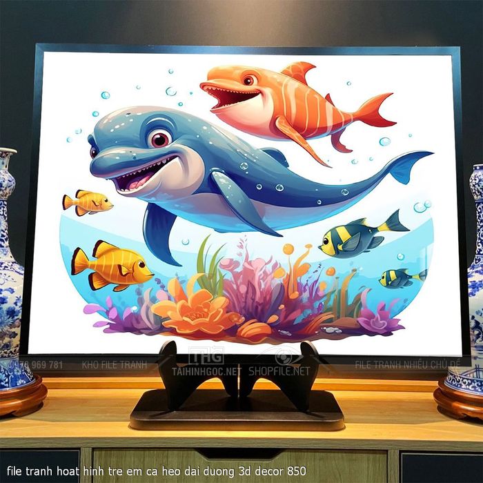 file tranh hoat hinh tre em ca heo dai duong 3d decor 850