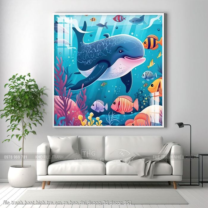 file tranh hoat hinh tre em ca heo dai duong 3d decor 851