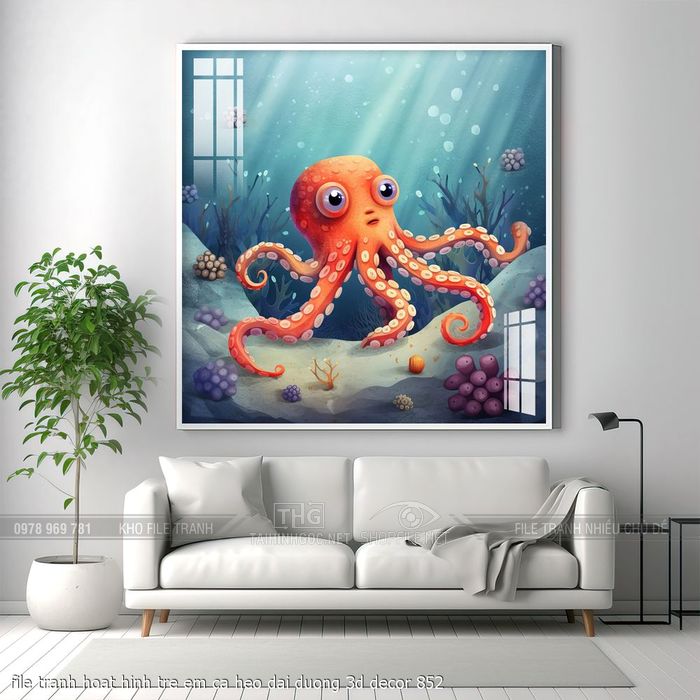 file tranh hoat hinh tre em ca heo dai duong 3d decor 852