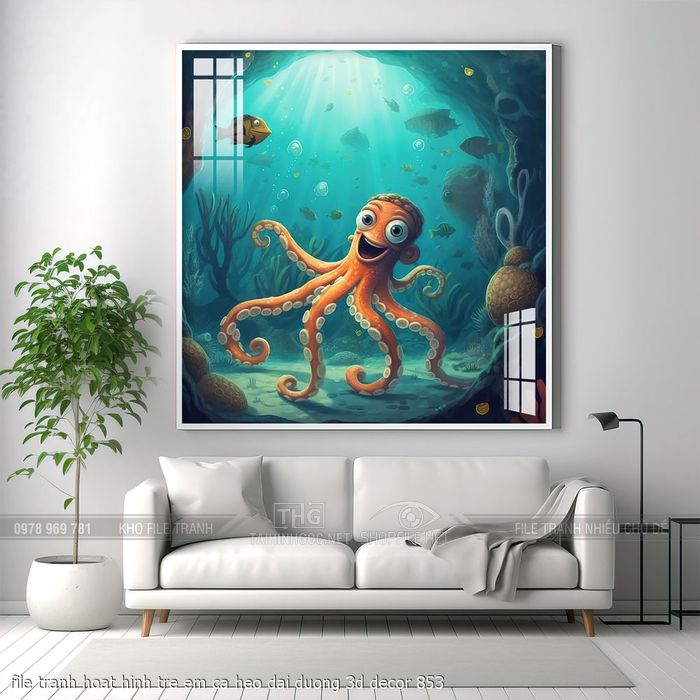 file tranh hoat hinh tre em ca heo dai duong 3d decor 853