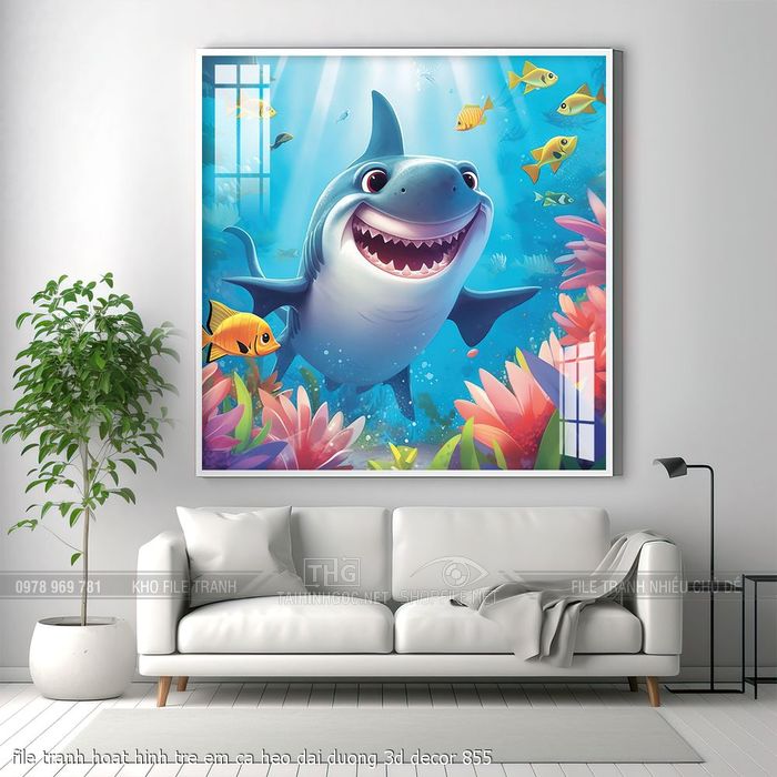 file tranh hoat hinh tre em ca heo dai duong 3d decor 855