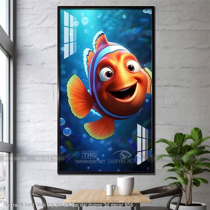 file tranh hoat hinh tre em ca heo dai duong 3d decor 856