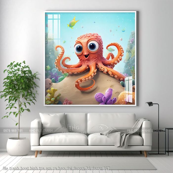 file tranh hoat hinh tre em ca heo dai duong 3d decor 857