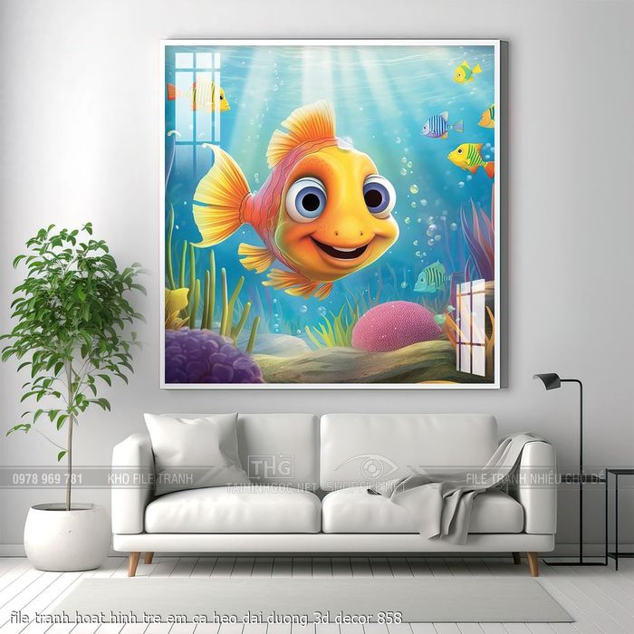 file tranh hoat hinh tre em ca heo dai duong 3d decor 858