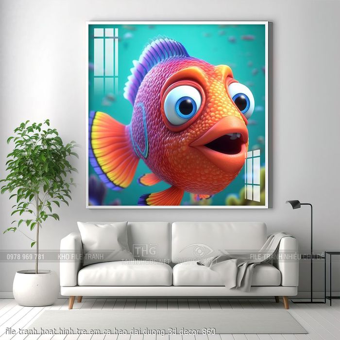 file tranh hoat hinh tre em ca heo dai duong 3d decor 860