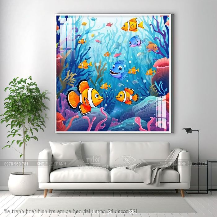 file tranh hoat hinh tre em ca heo dai duong 3d decor 861