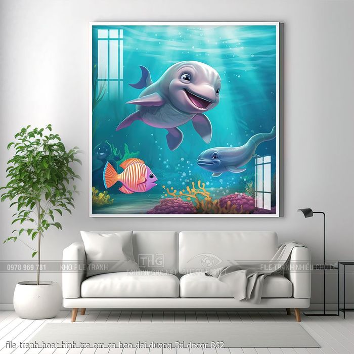 file tranh hoat hinh tre em ca heo dai duong 3d decor 862