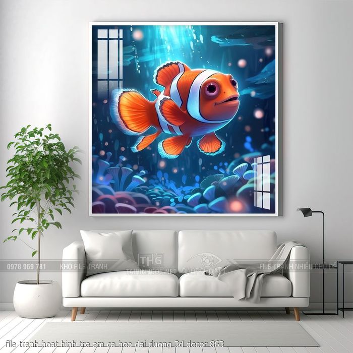 file tranh hoat hinh tre em ca heo dai duong 3d decor 863