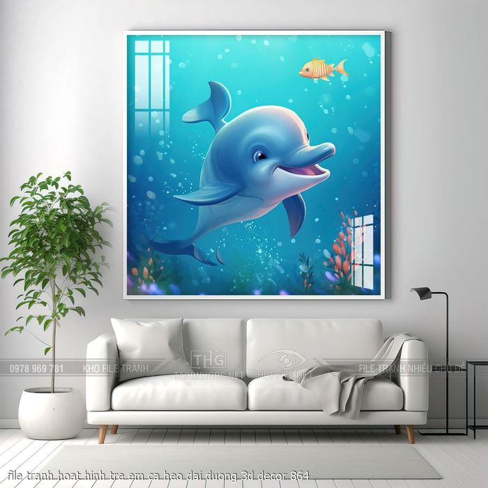 file tranh hoat hinh tre em ca heo dai duong 3d decor 864