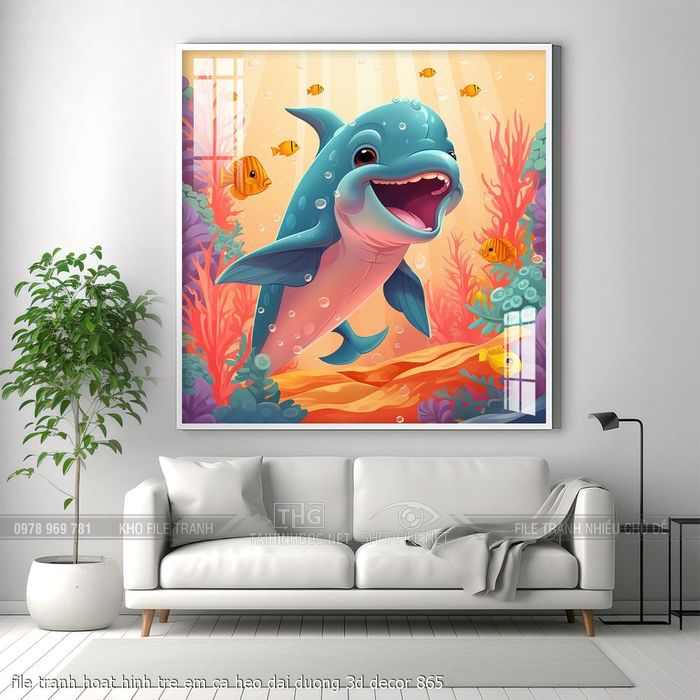 file tranh hoat hinh tre em ca heo dai duong 3d decor 865