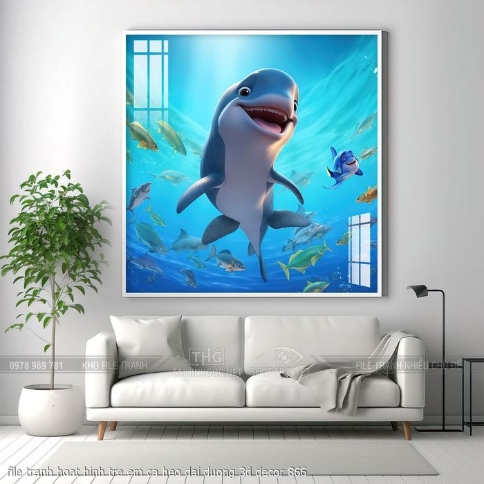 file tranh hoat hinh tre em ca heo dai duong 3d decor 866
