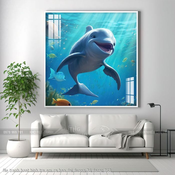 file tranh hoat hinh tre em ca heo dai duong 3d decor 868