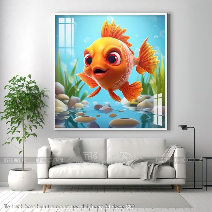 file tranh hoat hinh tre em ca heo dai duong 3d decor 869