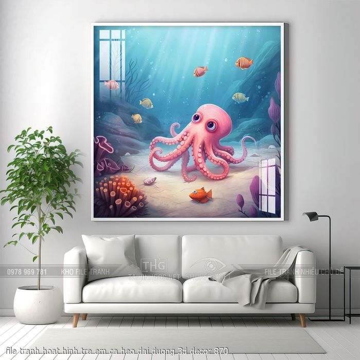 file tranh hoat hinh tre em ca heo dai duong 3d decor 870