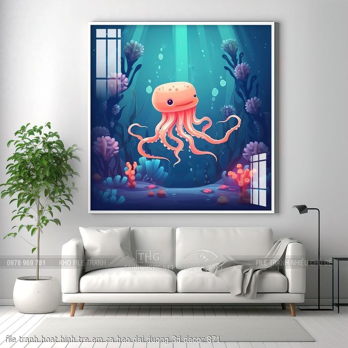 file tranh hoat hinh tre em ca heo dai duong 3d decor 871
