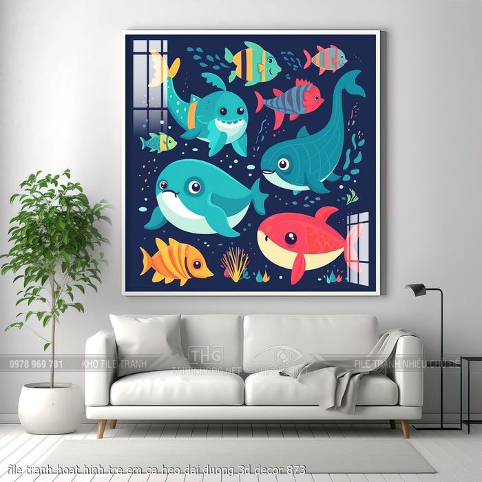 file tranh hoat hinh tre em ca heo dai duong 3d decor 873