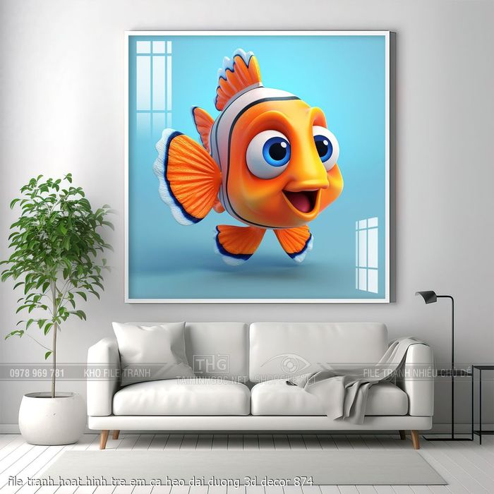 file tranh hoat hinh tre em ca heo dai duong 3d decor 874