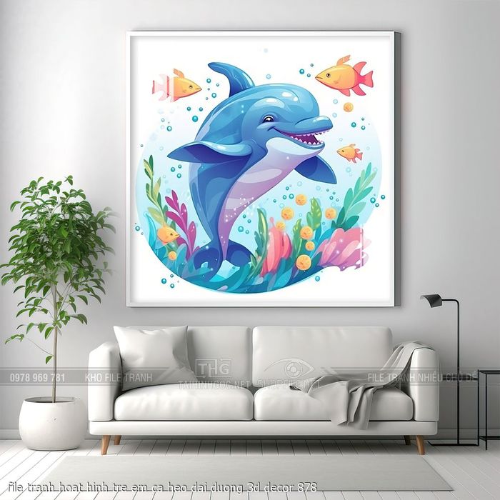 file tranh hoat hinh tre em ca heo dai duong 3d decor 878