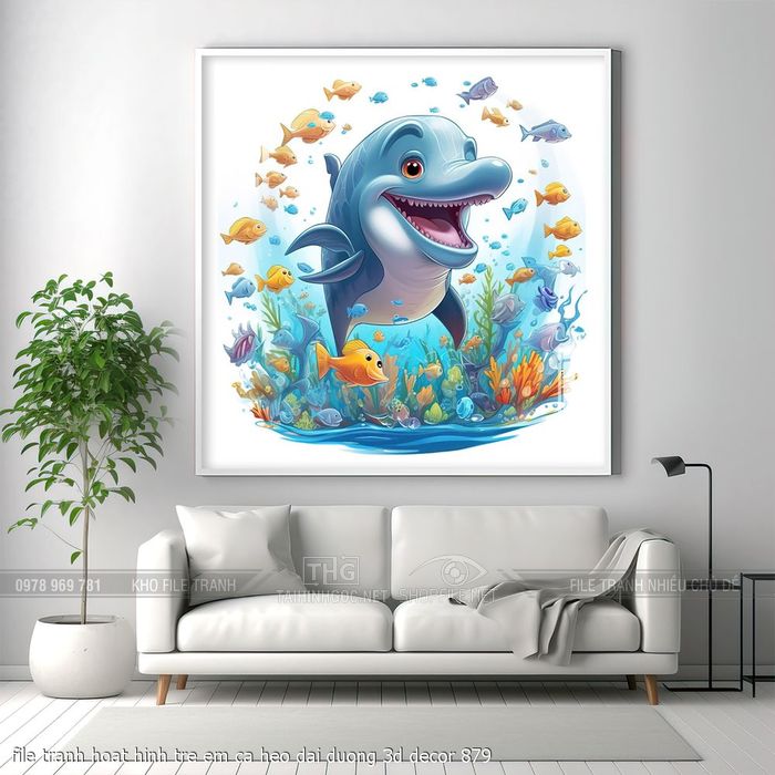 file tranh hoat hinh tre em ca heo dai duong 3d decor 879