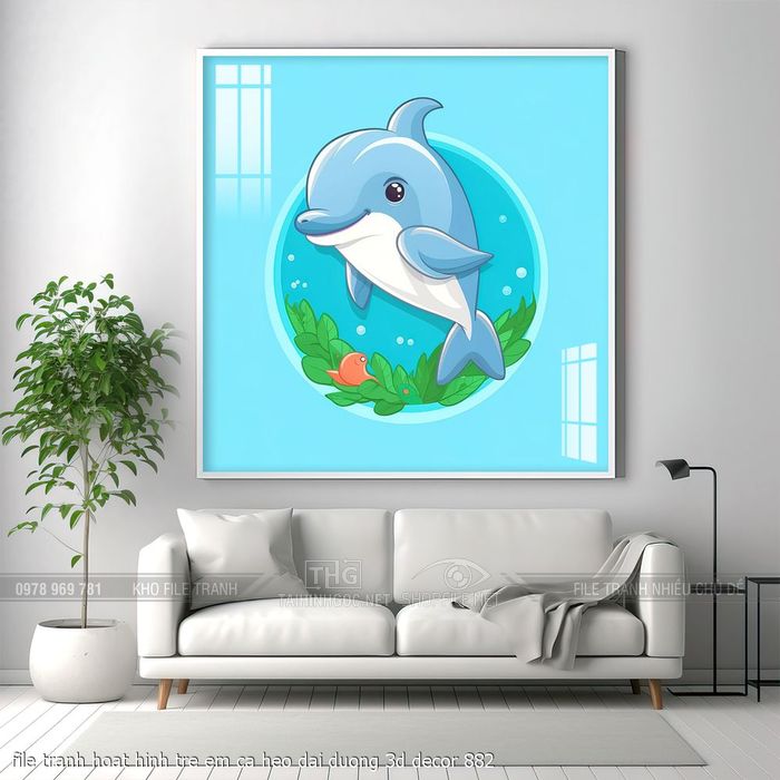 file tranh hoat hinh tre em ca heo dai duong 3d decor 882