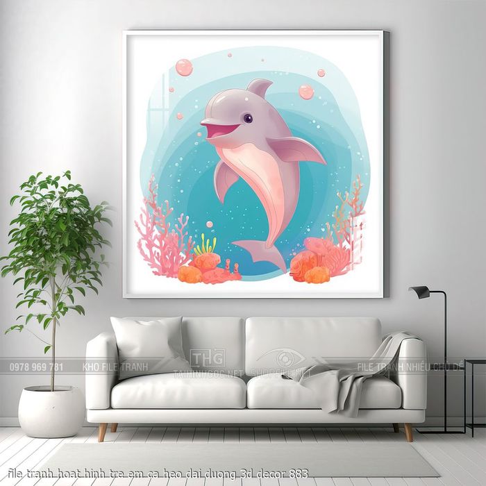 file tranh hoat hinh tre em ca heo dai duong 3d decor 883