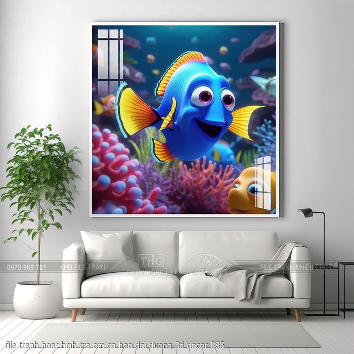 file tranh hoat hinh tre em ca heo dai duong 3d decor 885